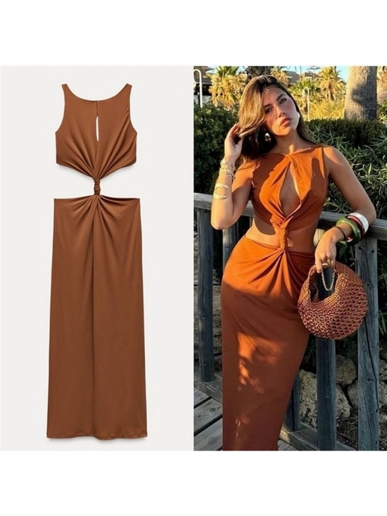 Zara Dresses & Skirts - Viral Zara brown Cut Out Maxi Dress Size S